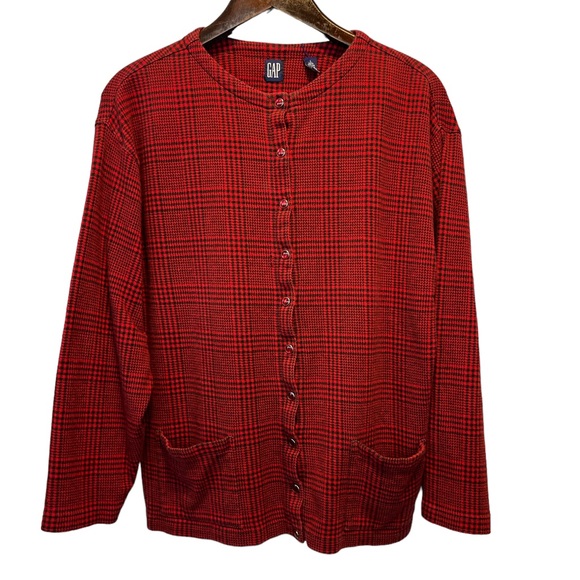 Gap Vintage Mock-Neck Snap-Front Shacket, Red Black | L - Picture 5 of 12